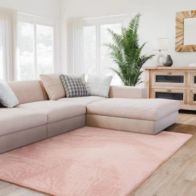 Afbeelding van Interiyou Fargo hoogpolig tapijt 120 x 170 cm roze pluizig kunstbont wasbaar en antislip zacht