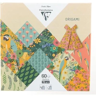 Afbeelding van Clairefontaine 95351C 60 vellen origami papier, 70 g/m², 15 x cm, 30 kleurrijke motieven (2 per motief), creatieve vrije tijd voor volwassenen en kinderen, Kiribati collectie