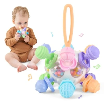 Afbeelding van SUPERBE BEBE Montessori speelgoed voor baby&#039;s, sensorisch bijtring, siliconen rammelaar educatief in balvorm, speelgoed, ontwikkelingsspeelgoed