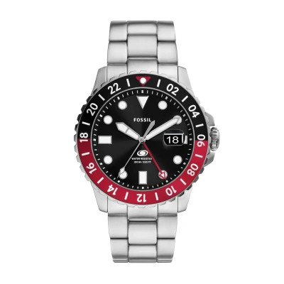 Afbeelding van Fossil heren Blue Gmt horloge FS6092 in de kleur Zilver