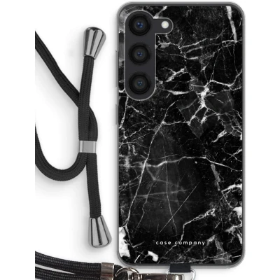 Afbeelding van Case Company® hoesje met Koord geschikt voor Samsung Galaxy S23 Zwart Marmer Telefoonhoesje Bescherming aan alle Kanten en Over de Schermrand
