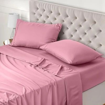 Afbeelding van Utopia Bedding Beddengoed, 135 x 190 cm, bedlaken voor tweepersoonsbed, 4 delige beddengoedset, polyester microvezel, 1 hoeslaken 190, laken 225 255 cm en 2 kussenslopen 50 75 roze