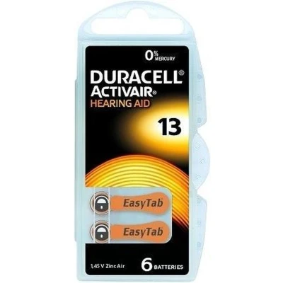 Afbeelding van Duracell 13 Hearing Aid Easy Tab 10 verpakkingen x 6 batterijen voor akoestische prothesen