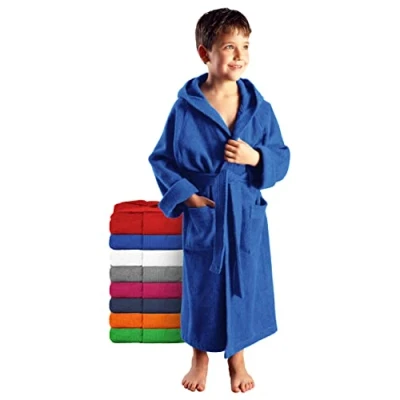 Afbeelding van Arus Badjas voor kinderen, meisjes, jongens en jongeren, met capuchon, 100% katoen, badstof, ultrazacht licht, Royal Blauw
