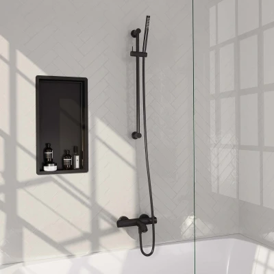 Afbeelding van Brauer Black Edition Badkraan Opbouw glijstang 2 functies gladde knoppen handdouche staaf 1 stand mat zwart