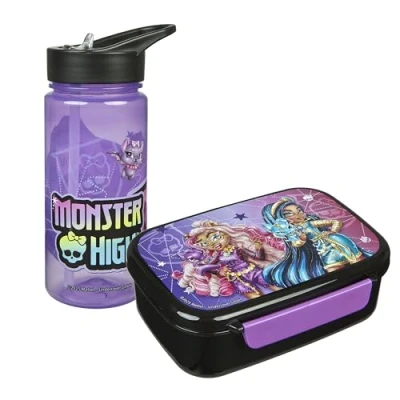 Image de Scooli Coffret cadeau Monster High pour enfant Ensemble composé d&#039;une boîte à sandwich et gourde Idéal l&#039;école ou la maternelle À partir de 4 ans En plastique Sans BPA