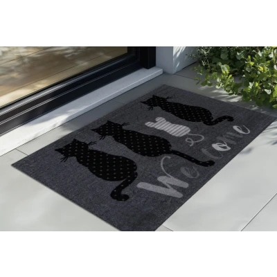 Afbeelding van Wasbare Deurmat Binnen Welcome Anti slip &amp; Absorberend, Voor Hal of Entree Grijs 40x60 cm Rechthoek Polyamide Tapijtenloods