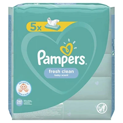 Afbeelding van Pampers Fresh Clean babydoekjes met zachte geur, ook geschikt voor handen en gezicht, 260 stuks