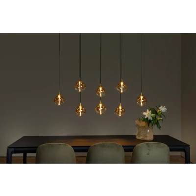 Afbeelding van Hanglamp ovaal 8 lichts amber glas 140cm