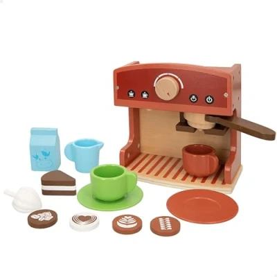 Afbeelding van WOOMAX, Houten Koffiezetapparaat, 12 Accessoires, Huishoudelijk apparaat, Keukenaccessoires, Educatieve Spelletjes, Speelgoed voor kinderen 2 Jaar, Verjaardagscadeaus