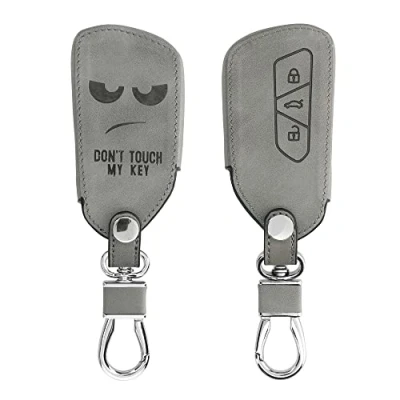 Afbeelding van kwmobile autosleutelhoes geschikt voor VW Golf 8 3 knops autosleutel beschermhoes van imitatieleer Don&#039;t Touch My Key design grijs