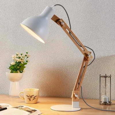 Afbeelding van Houten bureaulamp met witte kap Shivanja