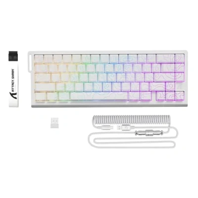 Afbeelding van ATTACK SHARK X68PRO HE Clavier Gaming à Déclenchement Rapide Sans Fil, Précision RT de 0,01 mm, Filaire Effet Hall, 8KHz, Actionnement Réglable, Snap Tap, RGB, C01 Câble Blanc