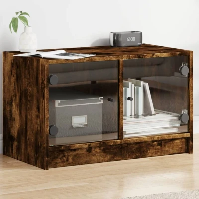 Afbeelding van Tv meubel met glazen deuren 68x37x42 cm gerookt eikenkleurig