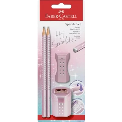 Afbeelding van Faber Castell Sparkle 118298 potloodset met puntenslijper, gum en 2 potloden, metallic roze
