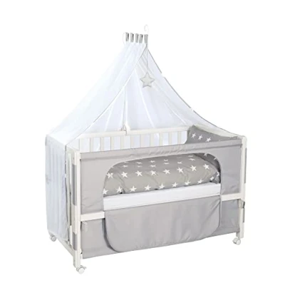 Afbeelding van roba Little Stars Cododo bed compleet 60 x 120 cm met 4 remwielen Inclusief uitrusting 6 traps in hoogte verstelbaar Wit
