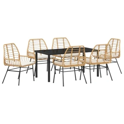 Afbeelding van vidaXL 7 delige tuinset met kussens Bruin Poly rattan