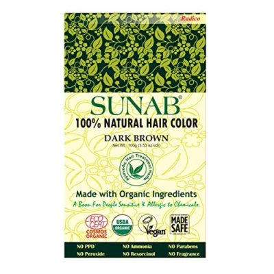 Afbeelding van Radico 100% NATURAL SUNAB Dark Brown / Donker Bruin Natuurlijke BIO Organic 9 Kruiden Haarverf Zonder Ammoniak. Ammonia. PPD. PTD. Peroxide. Waterstofperoxide etc. o.a.Henna. met o.a. ECOCERT 100g