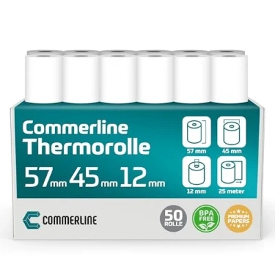 Afbeelding van Commerline 50 rollen thermisch papier, 57 x 45 12 cm, 25 m