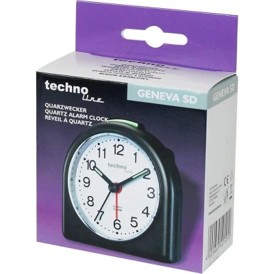 Afbeelding van Technoline model SD analoge quartzwekker met nachtlichtende wijzer en alarm in zwart