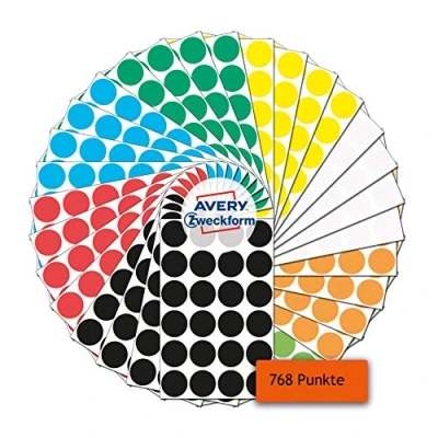 Afbeelding van AVERY 59998 zelfklevende punten voor kalender, planner en knutselen, mat papier, Ø 18 mm, 768 stuks