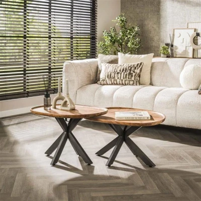 Afbeelding van Hoyz Collection Salontafel Spider Massief Acacia Naturel Set van 2