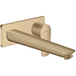 Afbeelding van hansgrohe Talis E ééngreeps wastafelmengkraan afbouwdeel voor wandmontage, plaat, voorsprong 225 mm en afvoerplug Brushed Bronze