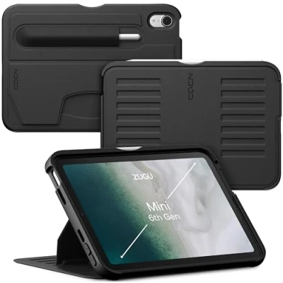 Afbeelding van Zugu case iPad mini Gen 6 (2021) oersterke luxe flip over volledige 360˚ bescherming met multifunctionele standaard functie geschikt voor Apple Pencil Zwart