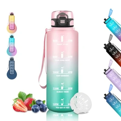 Afbeelding van Sportfles voor volwassenen, 1,5 liter waterfles, sportfles, kamperen, wandelen, yoga, roze groen