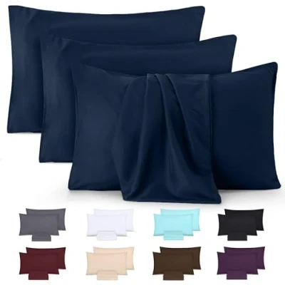 Afbeelding van Utopia Bedding Set van 4 kussenslopen, 40 x 80 cm, 100% polyester, marineblauw, kussenslopen krimp en kleurecht
