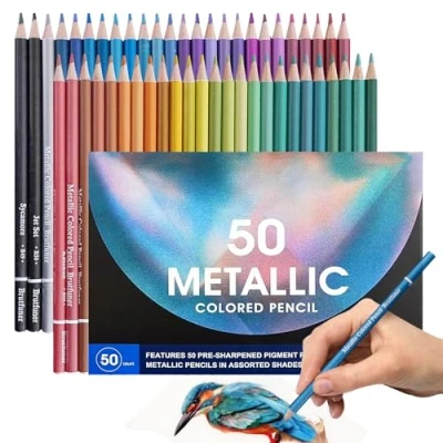 Afbeelding van BYZESTY 50 stuks metallic kleurpotloden voor volwassenen, glanzende kleurpotloden, kleurrijke schetspotloden tekenen, mengen, schetsen, beginners en coloristen