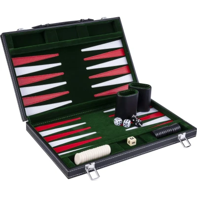 Afbeelding van Backgammon 15&quot; groen / rood wit gestikt