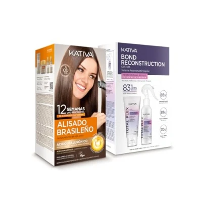 Afbeelding van Kativa Braziliaanse stijltang + Total Plex Bond Repair Nieuwe formule met hyaluronzuur Professionele gladmakende behandeling thuis tot 12 weken duur