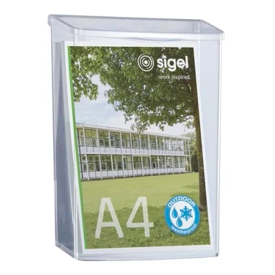 Afbeelding van SIGEL LH325 brochurehouder voor buiten, met deksel, 24,7 x 33,9 8,8 cm, van transparant acryl