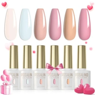 Afbeelding van ROSALIND Set nagellak, semi permanent, 6 kleuren, UV, LED, soak off, gel, French manicure, ml
