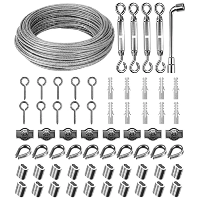 Afbeelding van 30 m 3 mm staalkabel, 304 roestvrij stalen staaldraad, staalkabel ommanteld, spanslot, met oogjes kabelspanset, voor lichtophanging, waslijn, gordijntouw