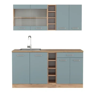 Afbeelding van Vicco keuken &quot;R Line&quot;, Blauw grijs/Gouden sterkte eiken, 160 cm zonder werkblad