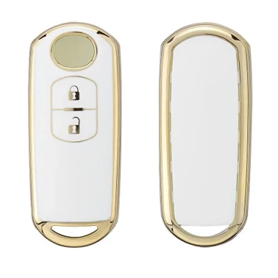 Afbeelding van kwmobile autosleutel hoesje geschikt voor Mazda 2 knops Keyless Go hoes TPU behuizing Beschermende auto sleutel case Sleuteletui in wit / goud