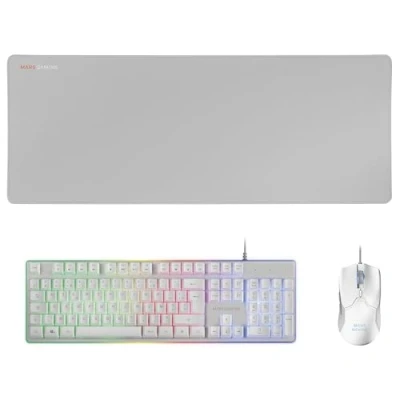 Image de Ensemble Clavier/Souris Mars Gaming MCPXWFR Avec Fil USB Jouer AZERTY FR Blanc