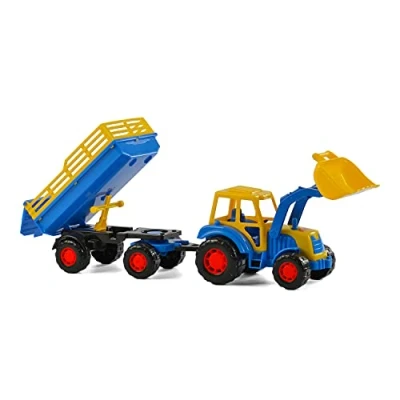 Afbeelding van Cavallino Toys Tractor met Voorlader en Aanhanger Blauw