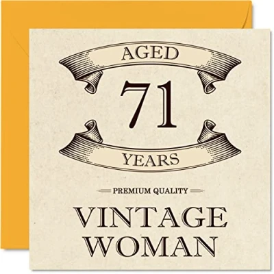 Afbeelding van Vintage verjaardagskaarten voor vrouwen, 71 jaar, grappige verjaardagskaart moeder, zus, vrouw, oma, tante, 145 mm x mm, wenskaart 71e kaart