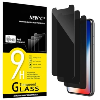 Afbeelding van NEW&#039;C Set van 3, gehard glas tegen spionage voor iPhone 11 Pro/iPhone X/iPhone XS (5,8&quot;) displaybeschermfolie effectief krassen zonder luchtbellen ultra resistent hardheid 9H