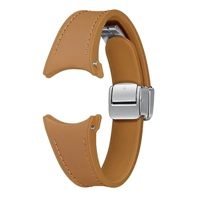 Afbeelding van Samsung Siliconen D Buckle Hybrid Leren Bandje Lichtbruin smal S/M 20mm