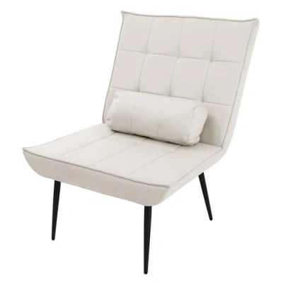 Afbeelding van Relax fauteuil crème met bolster PU lederen bekleding metalen poten ML design