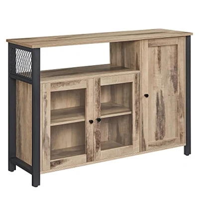 Afbeelding van VASAGLE Opbergkast, dressoir, keukenkast, kast met 3 deuren, voor woonkamer, keuken, eetkamer, 33 x 110 75 cm, rustieke stijl, houtbruin en zwart LSC096B50