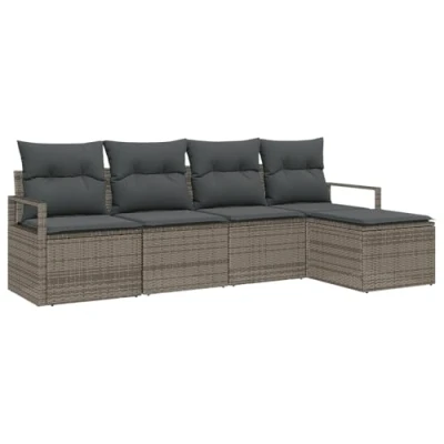 Afbeelding van vidaXL 5 delige tuinsofa set met kussens grijs poly rattan