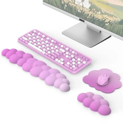 Afbeelding van MoKo Cloud Polsrest, ergonomische Keyboard Polsband met muis Rest Polspad, Duurzaam Polyester Arm Polspad voor en Mouse Office, Gaming, Computer, Laptop, Roze