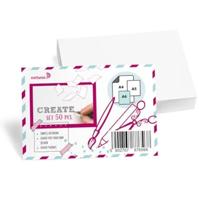 Afbeelding van Netuno 50 x witte Bristol karton A6 105 148 mm 250 g kaart knutselpapier kleurrijk knutselkarton blanco kaarten gekleurde set doe het zelf creatieve