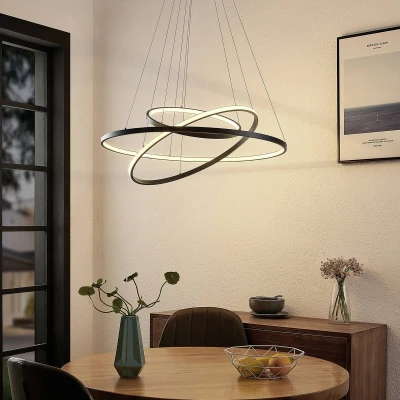 Afbeelding van Lucande Hanglampen met dimmer 1licht Aluminium, siliconen, ijzer matzwart, wit Inclusief lichtbron