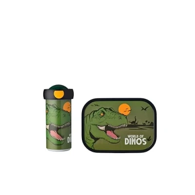 Image de Mepal Set Déjeuner Campus pour Enfants avec Tasse et Panier repas L&#039;école Lavable au Lave vaisselle Sans BPA 300 ml + 750 Dino
